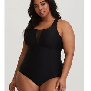 Torrid NWT Black Mesh Inset One-Piece Swimsuit 3X